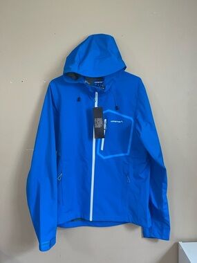 NWT Kinnstorm men’s Blue Waterproof Hooded windbreaker Jacket size L